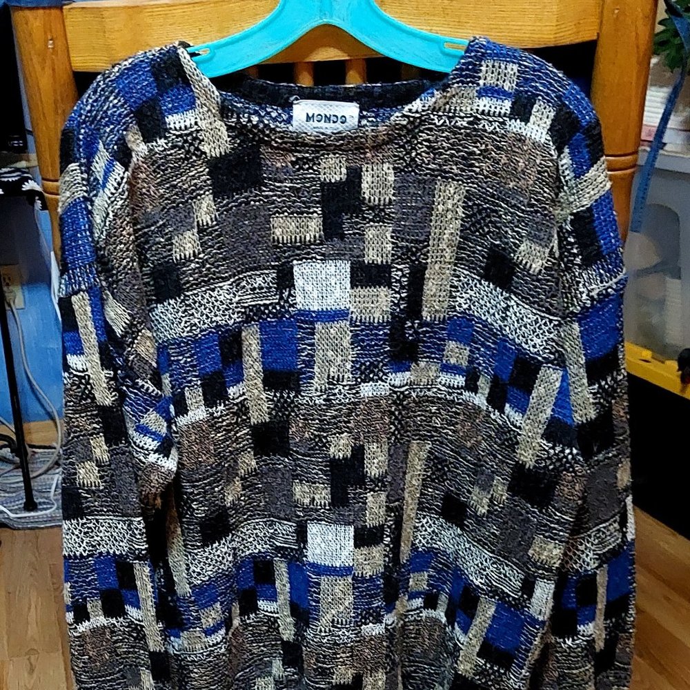 Vintage 80s - 90s Mondo Men's Bright Multi-Color Sweater